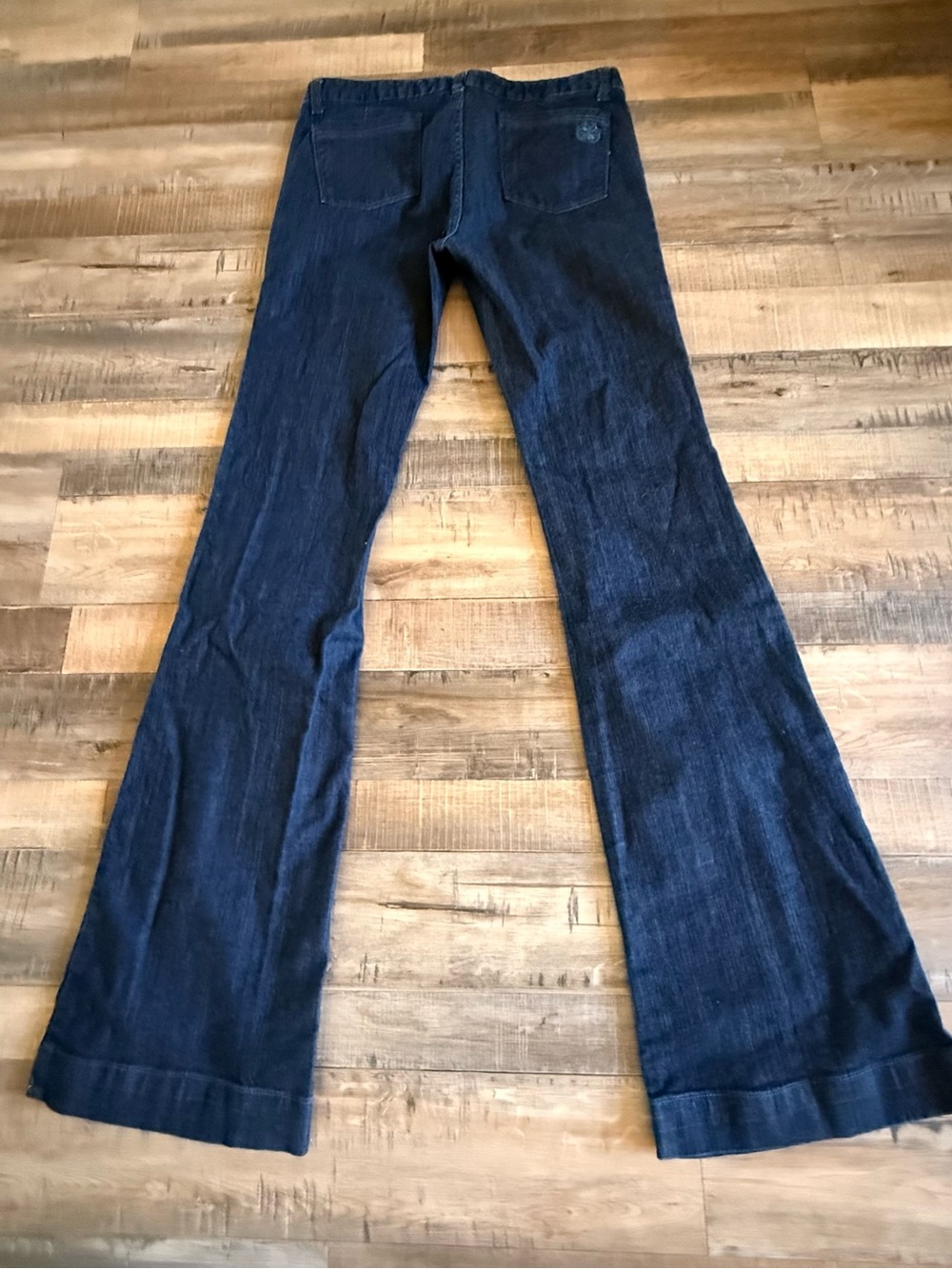 Flared Dark Blue Women's Jeans - Stretch Wide Leg Sz 29 inseam 34 - Picture 7 of 9